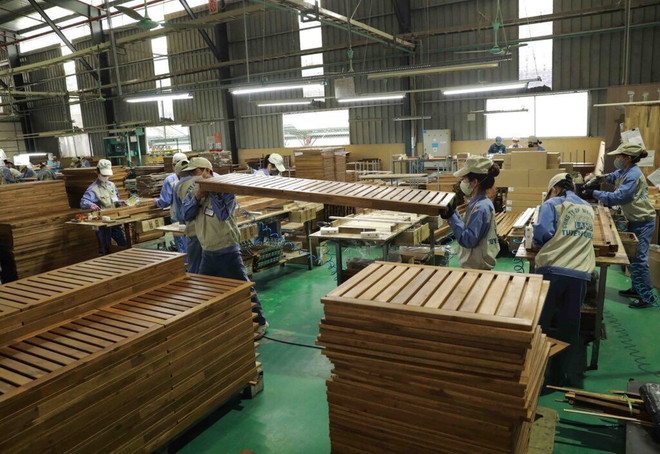 Dans un atelier de transformation du bois dans l'usine Woodsland à Tuyên Quang (Nord). Photo : VNA woodsland.jpg