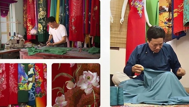 À Trach Xa, la couture verticale à la main, typique pour les ao dài, contraste avec la couture horizontale pratiquée ailleurs. Photo: qdnd.vn ao-dai-trach-xa-qdnd.jpg