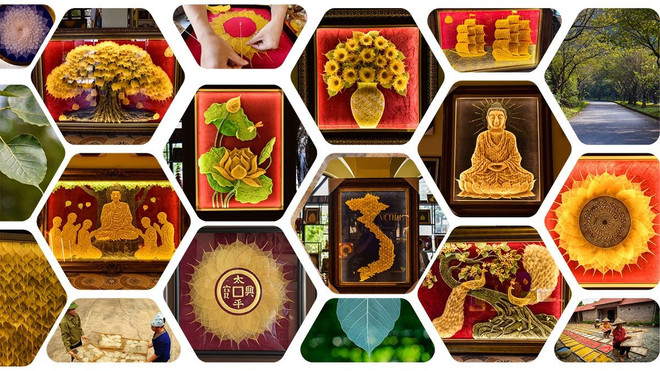Les tableaux brodés sur des feuilles Bodhi sont des produits artisanaux uniques. Photo : NDEL tableaux-brodes.jpg