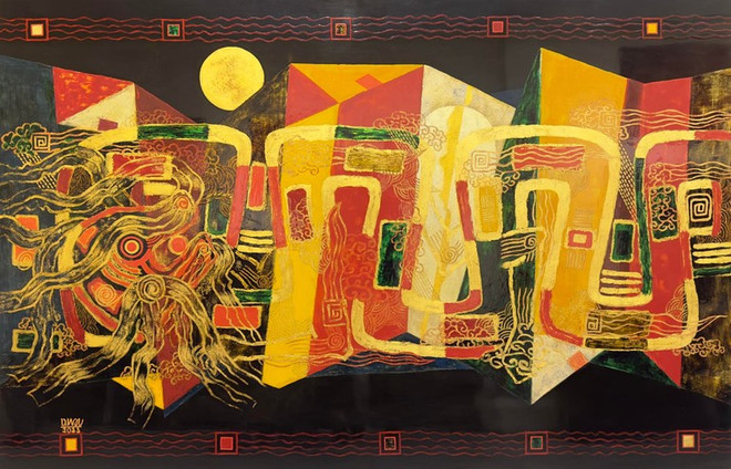 Fête de la Mi-Automne dans le vieux quartier, un tableau en laque de l'artiste vietnamien Diêp Quy Hai. Photo: NDEL fete-de-la-mi-automne-dans-le-vieux-quartier.jpg