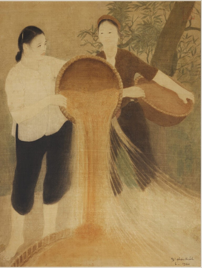 "Vannage du riz", un œuvre restauré du peintre Nguyên Phan Chanh. Photo: faam.city.fukuoka.lg.jp nguyen-phan-chanh-winnowing-rice.jpg