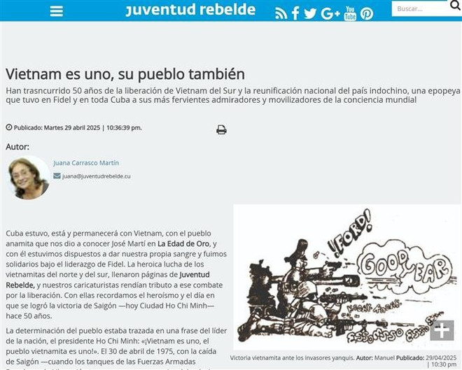 Capture d'écran de l'article sur le journal Juventud Rebelde. Photo: VNA presse-cubaine-article.jpg
