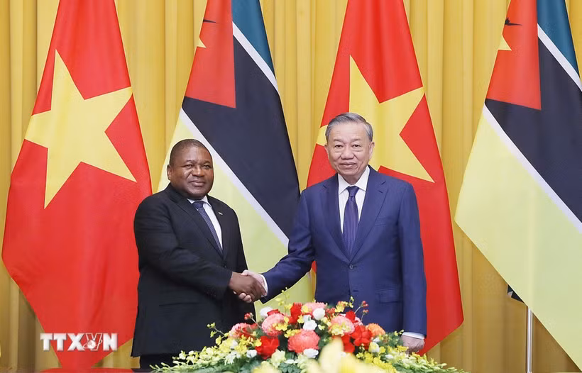 Le président mozambicain Filipe Jacinto Nyusi et secrétaire général du Parti communiste du Vietnam (PCV) et président To Lam (droite). Photo: VNA
