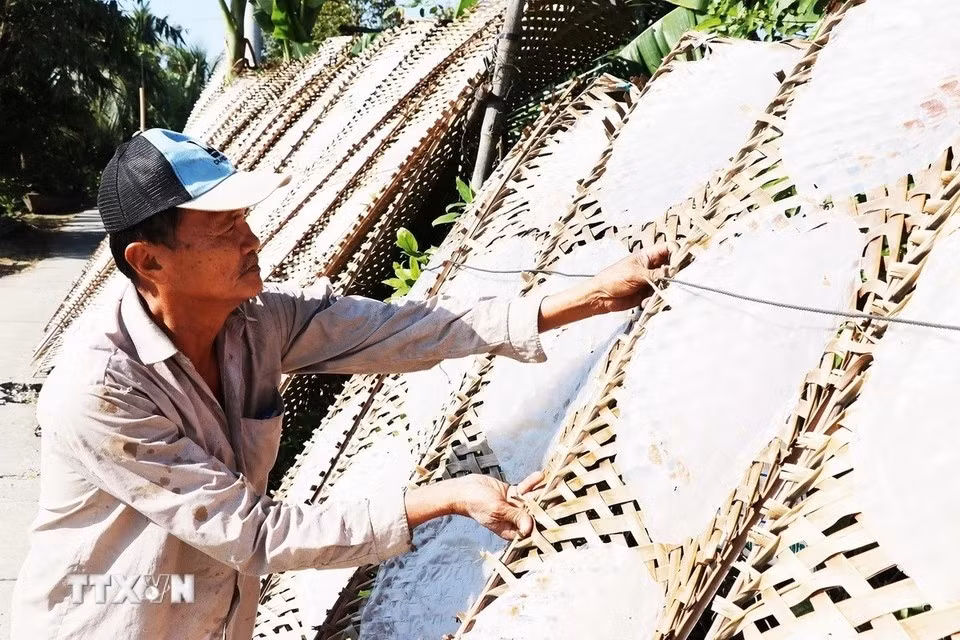 Huynh Van Cuoi, hameau de Hâu Thuân, commune de Hâu Thanh, district de Cai Be, province de Tiên Giang, contrôle les produits finis. Photo : VNA