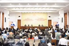 La conférence de presse consacrée au programme prévisionnel de la première session de la 16e législature de l’Assemblée nationale, tenue le 3 avril à Hanoï. Photo : VNA