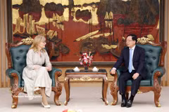 Le vice-Premier ministre vietnamien Ho Quoc Dung reçoit à Hanoï Mme Ekaterina Zaharieva, commissaire européenne chargée de la Recherche, des Start-up et de l’Innovation. Photo : VNA