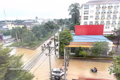 La montée des eaux perturbe les transports dans la province de Battambang, au Cambodge. Photo . VNQ