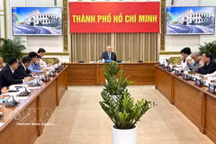 Le vice-Premier ministre permanent Nguyen Hoa Binh travaille avec des dirigeants de Ho Chi Minh-Ville et la ville de Da Nang. Photo : VNA