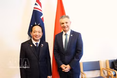 Trinh Van Quyet, chef de la Commission centrale de la sensibilisation auprès des masses du Parti (gauche) et le ministre délégué à l'Immigration ainsi qu'aux Affaires étrangères et au Commerce. Photo : VNA