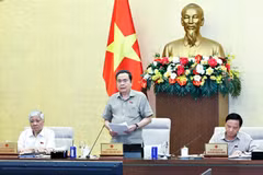 Le président de l'Assemblée nationale Tran Thanh Man prend la parole lors de la séance de clôture de la 3e réunion du Comité permanent de l'Assemblée nationale. Photo : VNA