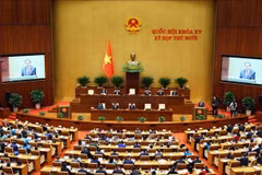À 9 heures, le 20 octobre, la 10e session de la 15e législature de l’Assemblée nationale du Vietnam s’est solennellement ouverte dans la salle Dien Hong, au siège de l’Assemblée nationale à Hanoï. Photo : VNA