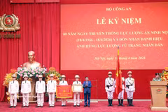 Tran Cam Tu remet le titre de Héros des Forces armées populaires au Département de la sécurité intérieure. Photo : VNA