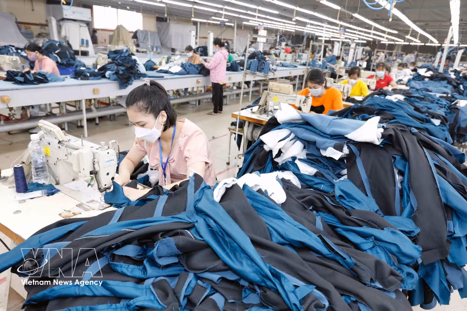 Confection de vêtements destinés à l’exportation vers les marchés de l’UE, des États-Unis et de la Russie à l’atelier de confection n° 2 de la société May Ho Guom, dans la ville de My Hao, province de Hung Yen.