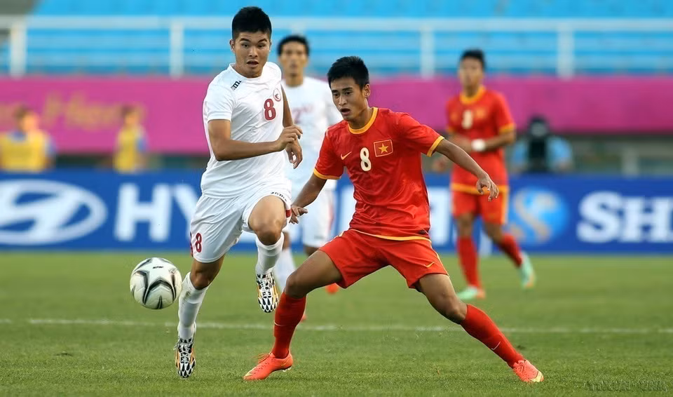 Le 22 septembre 2014, dans l'après-midi, au stade Ansan Wa, Kieng Kito, en République de Corée, l'équipe U23 du Vietnam rencontre l'équipe U23 du Kirghizistan dans le cadre de la 17e édition des ASIAD. Photo : VNA