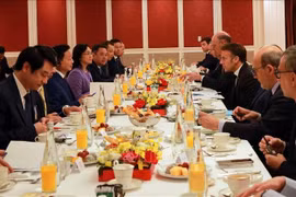 Le petit-déjeuner de travail entre le vice-Premier ministre vietnamien Tran Hong Ha et le président français Emmanuel Macron. Photo : VNA