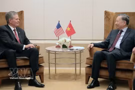 Le secrétaire général du Parti et président de la République To Lam (droite) et le sénateur américain Steve Daines à New York. Photo : VNA
