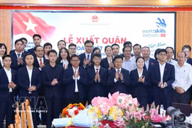 La cérémonie de départ pour le 48e Mondial des métiers de la délégation vietnamienne. Photo : VNA
