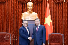Le secrétaire général du Parti communiste du Vietnam et président vietnamien, To Lam et l’ambassadeur de l’État de Palestine, Saadi Salama. Photo : VNA