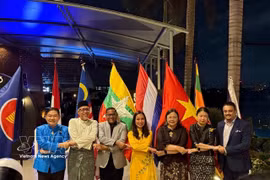 Les ambassadeurs de l'ASEAN au Sri Lanka procèdent à la traditionnelle poignée de main, témoignant de leur solidarité et de leur amitié lors de l'événement. Photo : VNA
