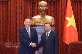 Le secrétaire général du Parti communiste du Vietnam et président de la République, To Lam (droite), a reçu Elchin Amirbayov, envoyé spécial du président de la République d’Azerbaïdjan, en visite de travail au Vietnam. Photo : VNA