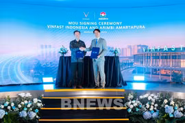Le directeur général de VinFast Asia (gauche) et le directeur général d'Amarta lors de la cérémonie de signature. Photo : VNA