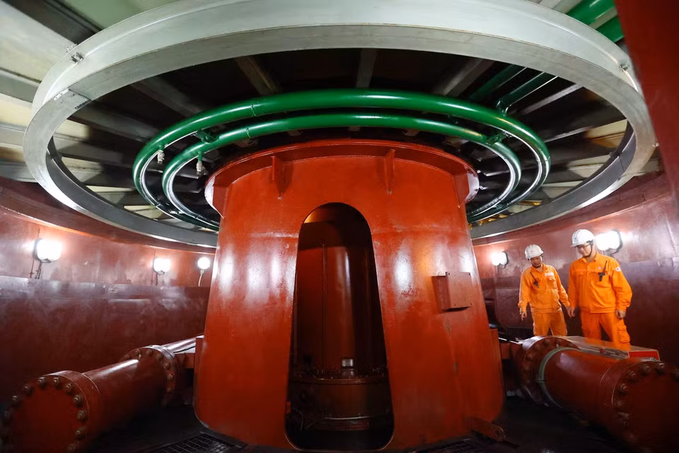 Zone de la turbine de l'unité n°2 de la centrale hydroélectrique de Tri An.