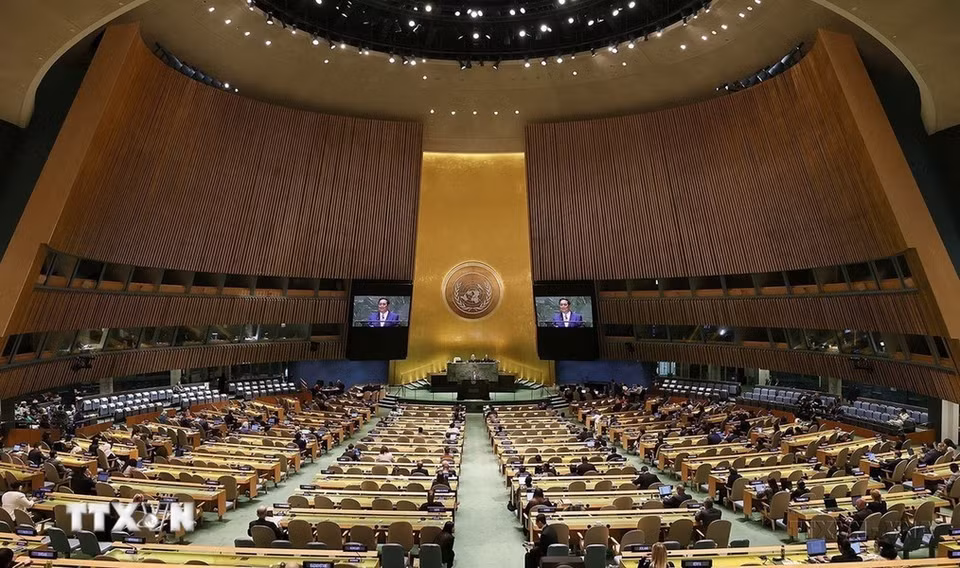 Le Premier ministre Pham Minh Chinh a pris la parole lors du débat général de haut niveau de la 78e session de l'Assemblée générale des Nations Unies (New York, 20 septembre 2023). Photo : VNA