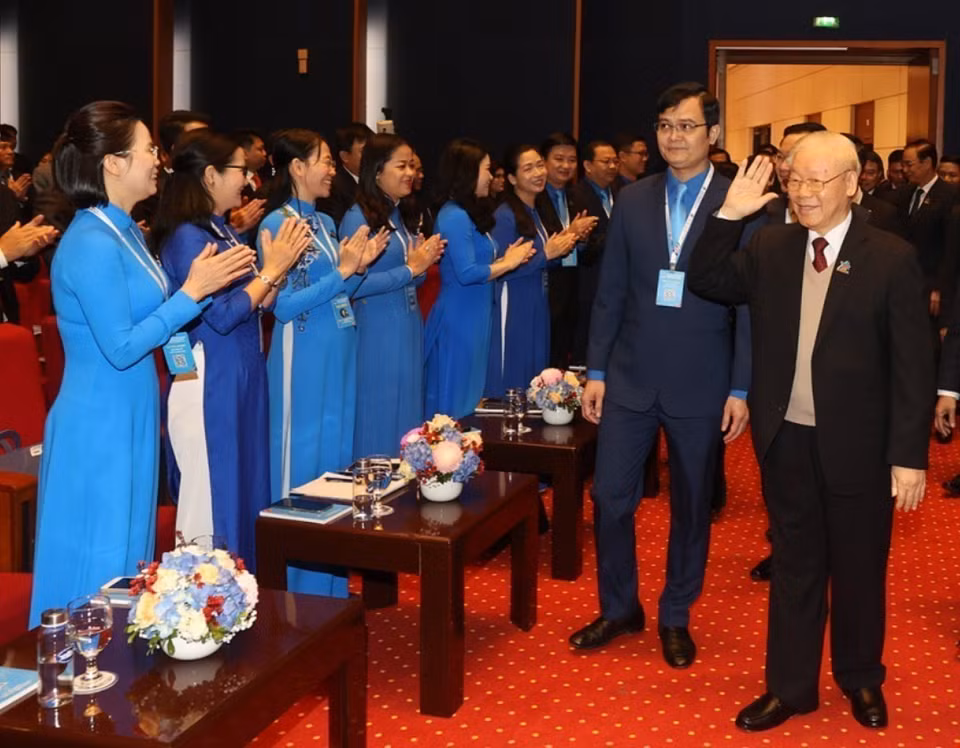 Le secrétaire général Nguyen Phu Trong assiste à la cérémonie d'ouverture du 12e Congrès national de l'Union de la jeunesse communiste Hô Chi Minh pour le mandat 2022-2027, le 15 décembre 2022. Photo: VNA