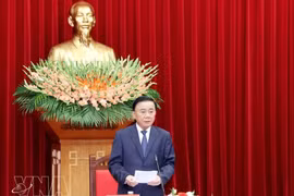 Le permanent du Secrétariat Tran Cam Tu s'exprime lors de la réception de la délégation de haut niveau du PPRL, le 13 octobre à Hanoï. Photo: VNA