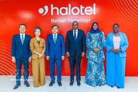 Des délégués vietnamiens et tanzaniens au siège de Viettel Tanzania (Halotel), co-organisateur du Forum. Photo : VNA