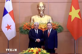 Le secrétaire général du Comité central du Parti communiste du Vietnam et président To Lam (droite), et le président panaméen José Raúl Mulino. Photo: VNA
