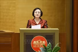 La ministre de l'Intérieur, Pham Thi Thanh Trà, présente un projet de la Loi sur les cadres et les fonctionnaires. Photo: VNA