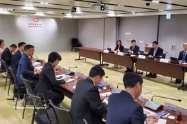 Séance de travail entre la délégation vietnamienne et des responsables des politiques numériques de Hong Kong. Photo: VNA