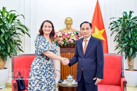 Le ministre vietnamien des Affaires étrangères Le Hoai Trung reçoit la vice-ministre uruguayenne des Affaires étrangères Valeria Csukasi Cabrera. Photo: VNA