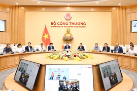 Le ministre vietnamien de l'Industrie et du Commerce, Nguyen Hong Dien, à la séance de négociation en ligne. Photo: baochinhphu.vn