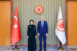 Le président de la Grande Assemblée nationale de Turquie, Numan Kurtulmus, et l’ambassadrice du Vietnam en Turquie, Dang Thi Thu Ha. Photo: VNA