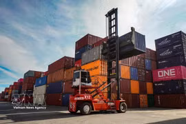 Les marchandises circulent 24 h/24 et 7 j/7 au port de Cai Mep - Thi Vai. Photo d'illustration : VNA