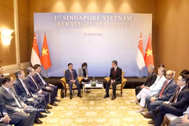 Cérémonie d'accueil solennel du permanent du Secrétariat Tran Cam Tu à Singapour. Photo: VNA