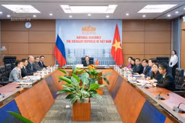 La délégaution vietnamienne participe à la réunion virtuelle. Photo: quochoi.vn.jpg