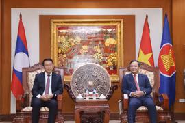 L'ambassadeur du Vietnam au Laos, Nguyen Minh Tam (à droite), reçoit Bounleua ​​Phandanouvong, membre du Comité central et chef de la Commission des relations extérieures du Comité central du Laos. Photo : VNA