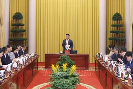 Le président de la République, Luong Cuong, s'exprime à la réunion de travail avec le Bureau présidentiel, le 31 décembre à Hanoï. Photo: VNA