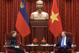 Le secrétaire général du Parti communiste du Vietnam et président de la République, To Lam, reçoit la Première ministre du Liechtenstein, Brigitte Haas, le 18 octobre à Hanoï. Photo: VNA