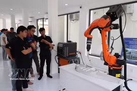 Essais de robots industriels au Centre de formation, de recherche et de développement en robotique industrielle et applications d'intelligence artificielle (Université de technologie de Da Nang). Photo d'illustration :VNA