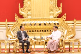 Le ministre vietnamien des Affaires étrangères, Le Hoai Trung (gauche), et le président du Myanmar, Min Aung Hlaing. Photo: VNA