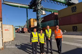 L’ambassadeur du Vietnam en Autriche, Vu Le Thai Hoang, visite l'entreprise ÖBB Terminal Wolfurt. Photo: VNA