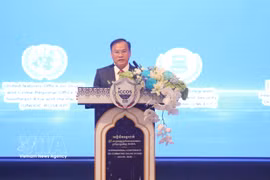 Le général de corps d’armée Nguyen Van Long, vice-ministre vietnamien de la Sécurité publique prend la parole lors de la conférence. Photo: VNA