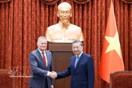 Le haut dirigeant To Lam (droite) et l’ambassadeur du Danemark au Vietnam, Nicolai Prytz. Photo: VNA