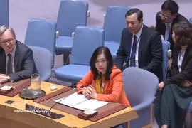 La vice-ministre vietnamienne des Affaires étrangères, Le Thi Thu Hang, au débat public de haut niveau du Conseil de sécurité des Nations unies sur la sécurité maritime, tenu le 27 avril (heure de New York). Photo: VNA