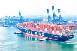 Le 23 octobre, le port international de Tan Cang – Cai Mep a accueilli pour la première fois le porte-conteneurs YM WAYFINDER. Photo: VNA