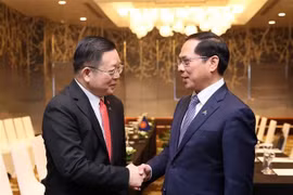 Le vice-Premier ministre et ministre des Affaires étrangères Bui Thanh Son (droite) et le secrétaire général de l'ASEAN Kao Kim Hourn. Photo : VNA